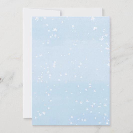 ブルーウィンターベビーが雨の外に冷たい雨をまぶす 招待状 (裏面)