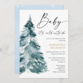 ブルーウィンターベビーが雨の外に冷たい雨をまぶす 招待状 (正面/裏面)