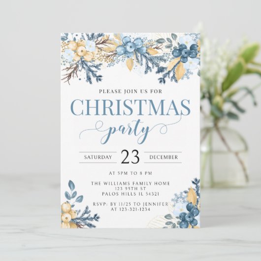 ブルーウィンターベリークリスマスパーティの招待状 シーズンカード (スタンド正面)
