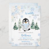 ブルーウィンターペンギン誕生日パーティー 招待状 (正面/裏面)