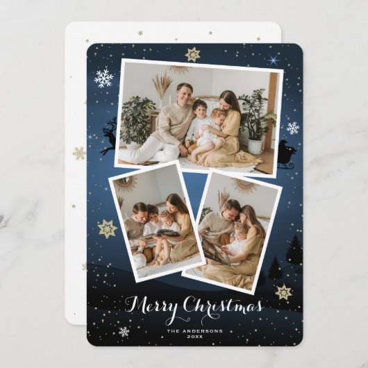 ブルーウィンターホリデーメリークリスマスフォトカード シーズンカード (正面/裏面)
