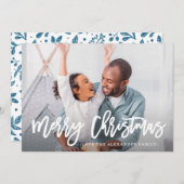 ブルーウィンターボタニカルメリークリスマススクリプト写真 シーズンカード (正面/裏面)