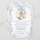 ブルーウィンターボードハンドドロッキーベビーシャワー 招待状 (正面/裏面)