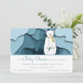ブルーウィンターポーラベア男女兼用ベビーシャワー 招待状 (スタンド正面)