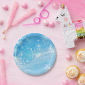 ブルーウィンターメリークリスマス紙プレート ペーパープレート (パーティー)