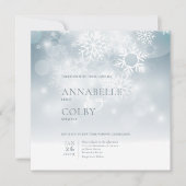 ブルーウィンターモダンスノー結婚スクエア 招待状 (正面)