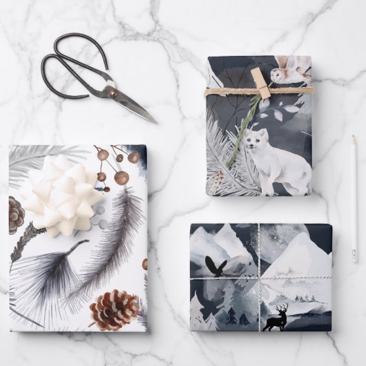 ブルーウィンターランドスケープラッピング紙シート ラッピングペーパーシート (正面)