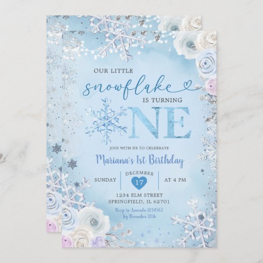 ブルーウィンターリトルスノーフレークが1回転 招待状 (正面/裏面)