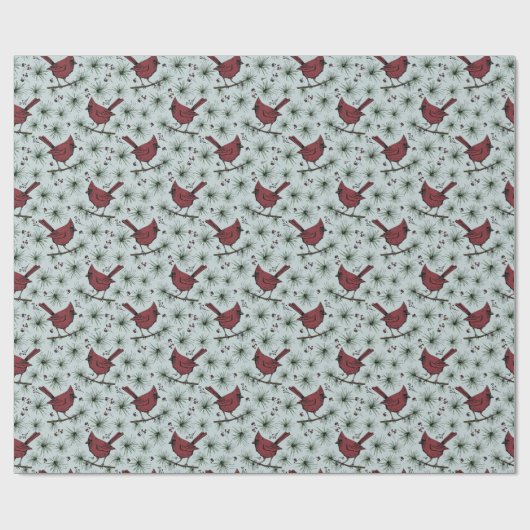 ブルーウィンターレッド(鳥)ショウジョウコウカンチョウパターン ラッピングペーパー (フラット)