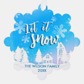 ブルーウィンターワンダーランドそれを雪の休日 オーナメントカード (正面)