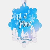 ブルーウィンターワンダーランドそれを雪の休日 オーナメントカード (左)