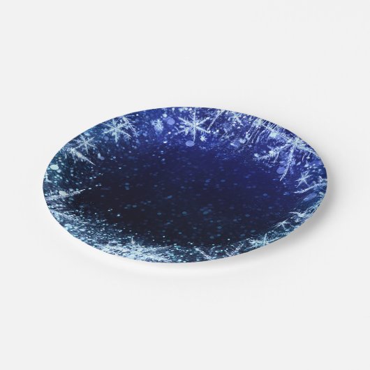 ブルーウィンターワンダーランドアイススノーフレークパーティー ペーパープレート (アングル)