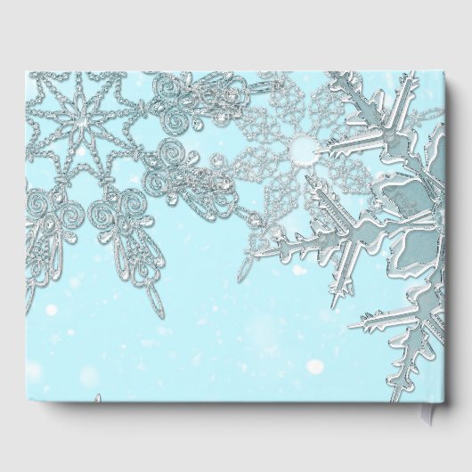 ブルーウィンターワンダーランドエレガントの雪の結婚結晶 ゲストブック (裏面)