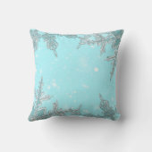 ブルーウィンターワンダーランドエレガントスノーフレークかわいらし クッション (裏面)