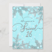 ブルーウィンターワンダーランドエレガントスノーフレーク甘い16 招待状 (正面)