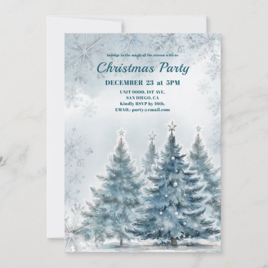 ブルーウィンターワンダーランドクリスマスパーティの招待状 招待状 (正面)