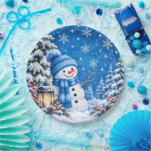 ブルーウィンターワンダーランドスノークリスマスパーティー用紙皿