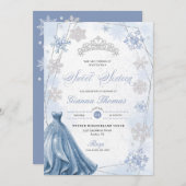 ブルーウィンターワンダーランドスノーフレークスウィート16 招待状 (正面/裏面)