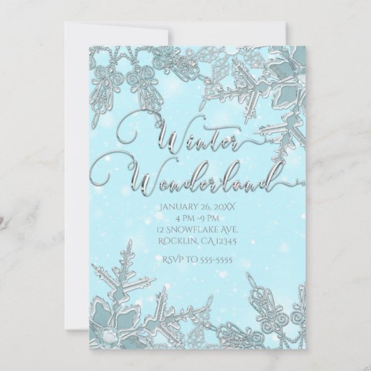 ブルーウィンターワンダーランドスノーフレークスクイエネラ 招待状 (裏面)