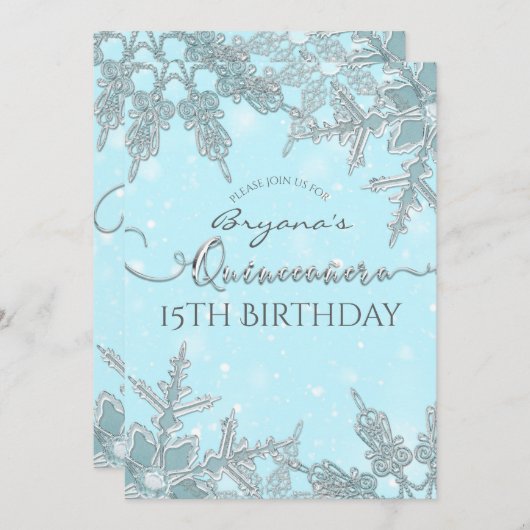 ブルーウィンターワンダーランドスノーフレークスクイエネラ 招待状 (正面/裏面)