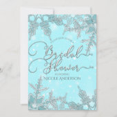 ブルーウィンターワンダーランドスノーフレークブライダルシャワー 招待状 (正面)