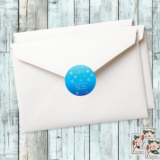 ブルーウィンターワンダーランドスノーフレーク赤ちゃんシャワーの好意 ラウンドシール