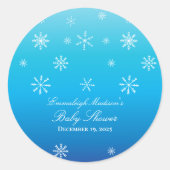 ブルーウィンターワンダーランドスノーフレーク赤ちゃんシャワーの好意 ラウンドシール (正面)