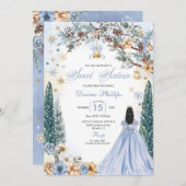 ブルーウィンターワンダーランドスノーフレークSweet sixteen 招待状 (正面/裏面)