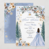 ブルーウィンターワンダーランドスノーフレークSweet sixteen 招待状 (正面/裏面)