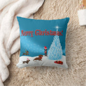 ブルーウィンターワンダーランドダックスシャンドクリスマスピロー クッション (ブランケット)
