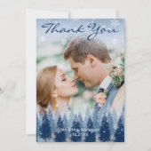 ブルーウィンターワンダーランドパインクリスマ結婚ス サンキューカード (正面)