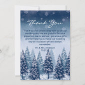 ブルーウィンターワンダーランドパインクリスマ結婚ス サンキューカード (裏面)