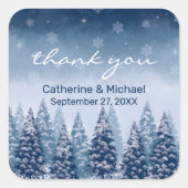 ブルーウィンターワンダーランドパインクリスマ結婚ス スクエアシール (正面)