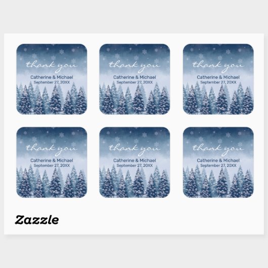 ブルーウィンターワンダーランドパインクリスマ結婚ス スクエアシール (シート)