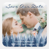 ブルーウィンターワンダーランドパインクリスマ結婚ス スクエアシール (正面)