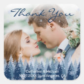 ブルーウィンターワンダーランドパインクリスマ結婚ス スクエアシール (正面)