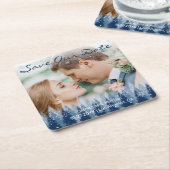 ブルーウィンターワンダーランドパインクリスマ結婚ス スクエアペーパーコースター (アングル)