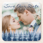 ブルーウィンターワンダーランドパインクリスマ結婚ス スクエアペーパーコースター (正面)