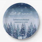 ブルーウィンターワンダーランドパインクリスマ結婚ス ペーパープレート (正面)