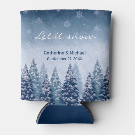 ブルーウィンターワンダーランドパインクリスマ結婚ス 缶クーラー (正面)