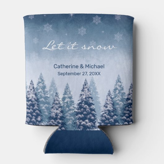 ブルーウィンターワンダーランドパインクリスマ結婚ス 缶クーラー (裏面)