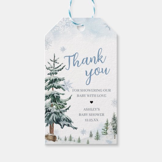 ブルーウィンターワンダーランドベビーシャワーメッセージカード ギフトタグ (正面)
