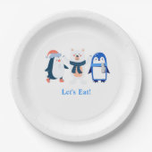 ブルーウィンターワンダーランドベビーペンギンシロクマ ペーパープレート (正面)
