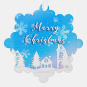ブルーウィンターワンダーランドホワイトスノーハウスホリデー オーナメントカード (正面)