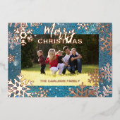 ブルーウィンターワンダーランドメリークリスマスフォト 箔シーズンカード (正面)