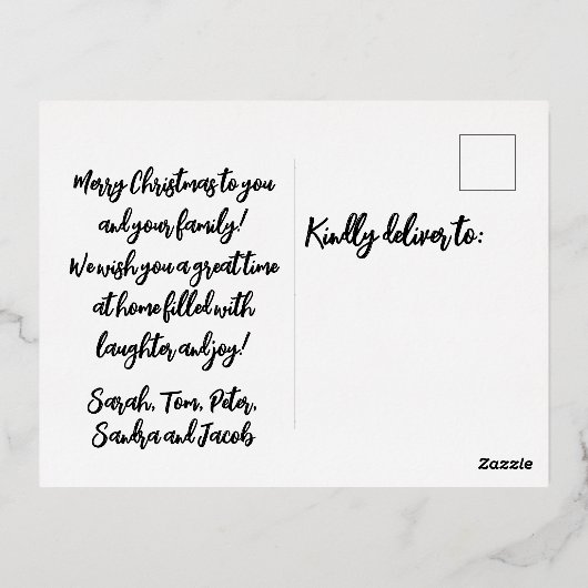 ブルーウィンターワンダーランドメリークリスマスフォト 箔シーズンポストカード (裏面)