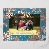 ブルーウィンターワンダーランドメリークリスマスフォト 箔シーズンポストカード (正面)