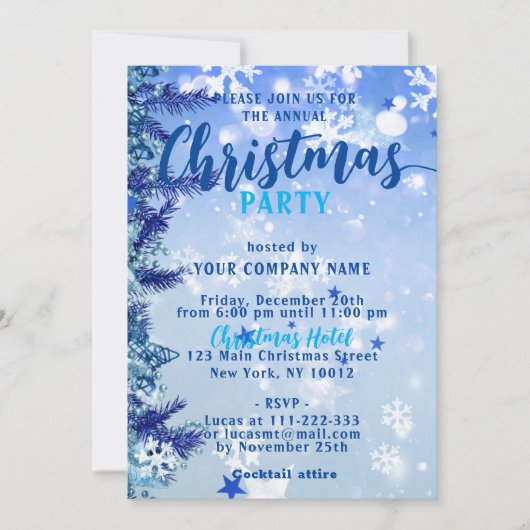 ブルーウィンターワンダーランド企業のクリスマスパーティー 招待状 (正面)