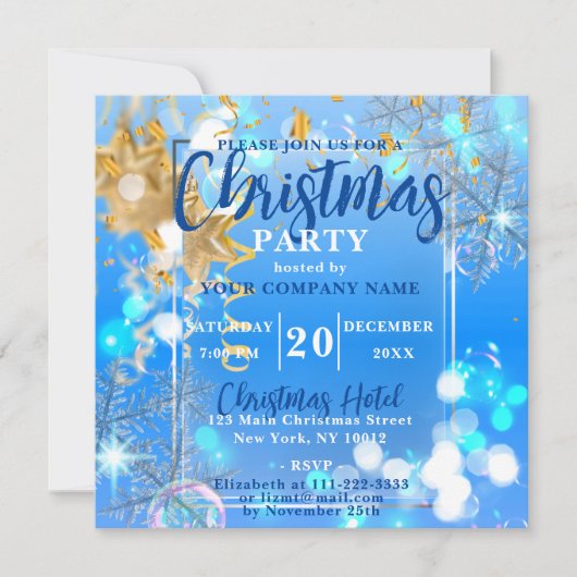 ブルーウィンターワンダーランド企業のクリスマスパーティー 招待状 (正面)