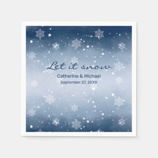 ブルーウィンターワンダーランド結婚クリスマス スタンダードカクテルナプキン (正面)